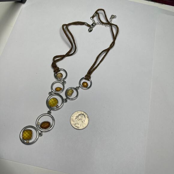 Lia Sophia necklace signed costume jewelry suede gray in silver tone setting - Picture 7 of 13